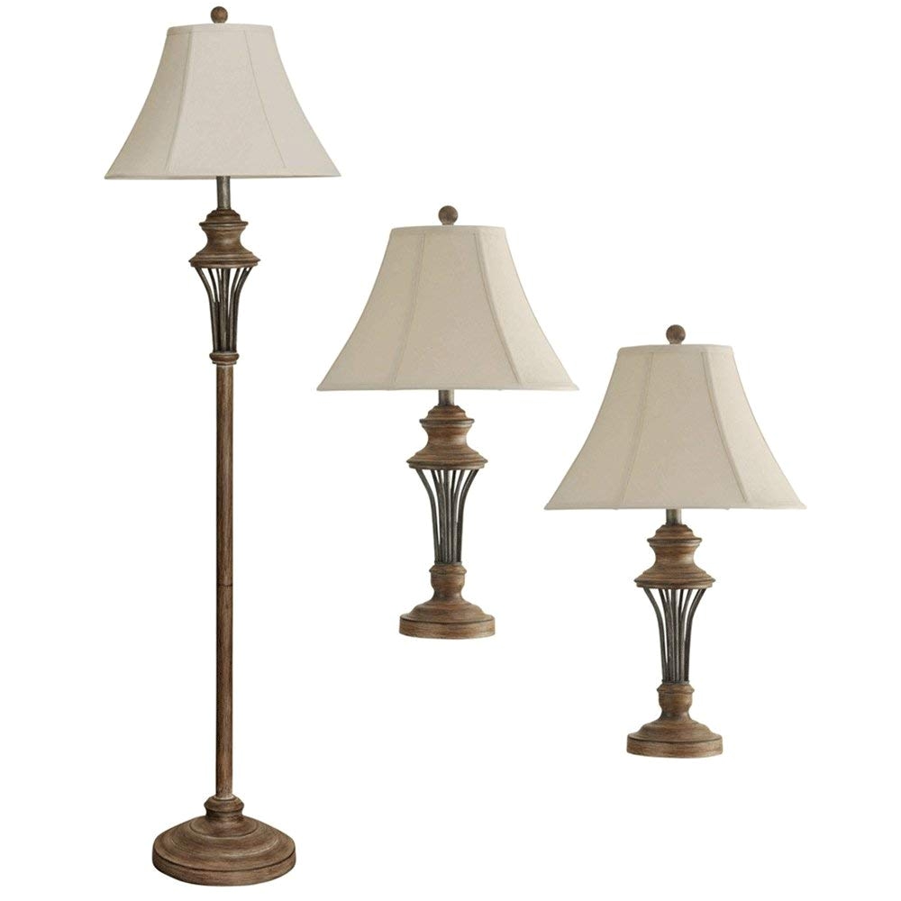 stylecraft home collection 3 piece brown rustic moraga floor and table lamp set