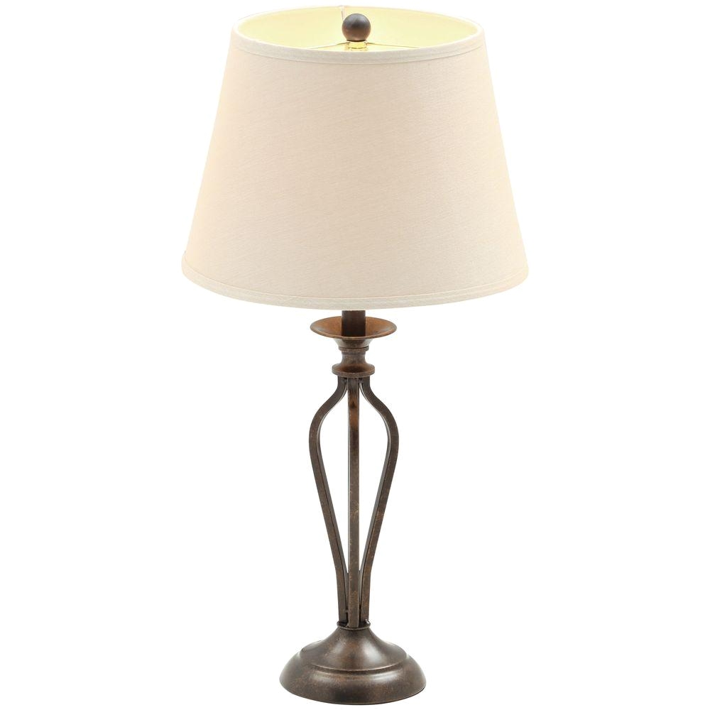 bronze table lamp with natural linen shade
