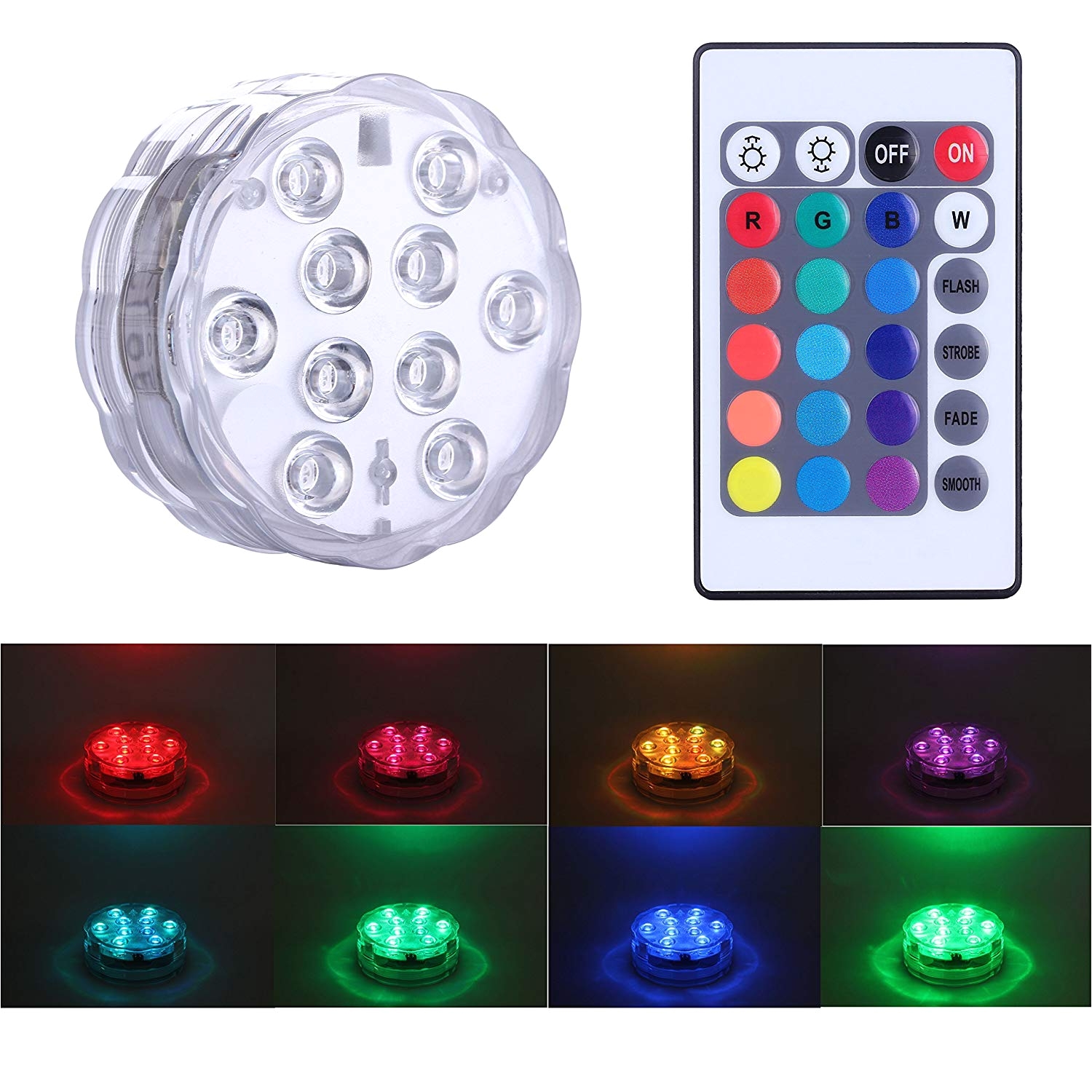 this remote controlled submersible led light is a very good light source with variety colors for creating atmospheres as you wish