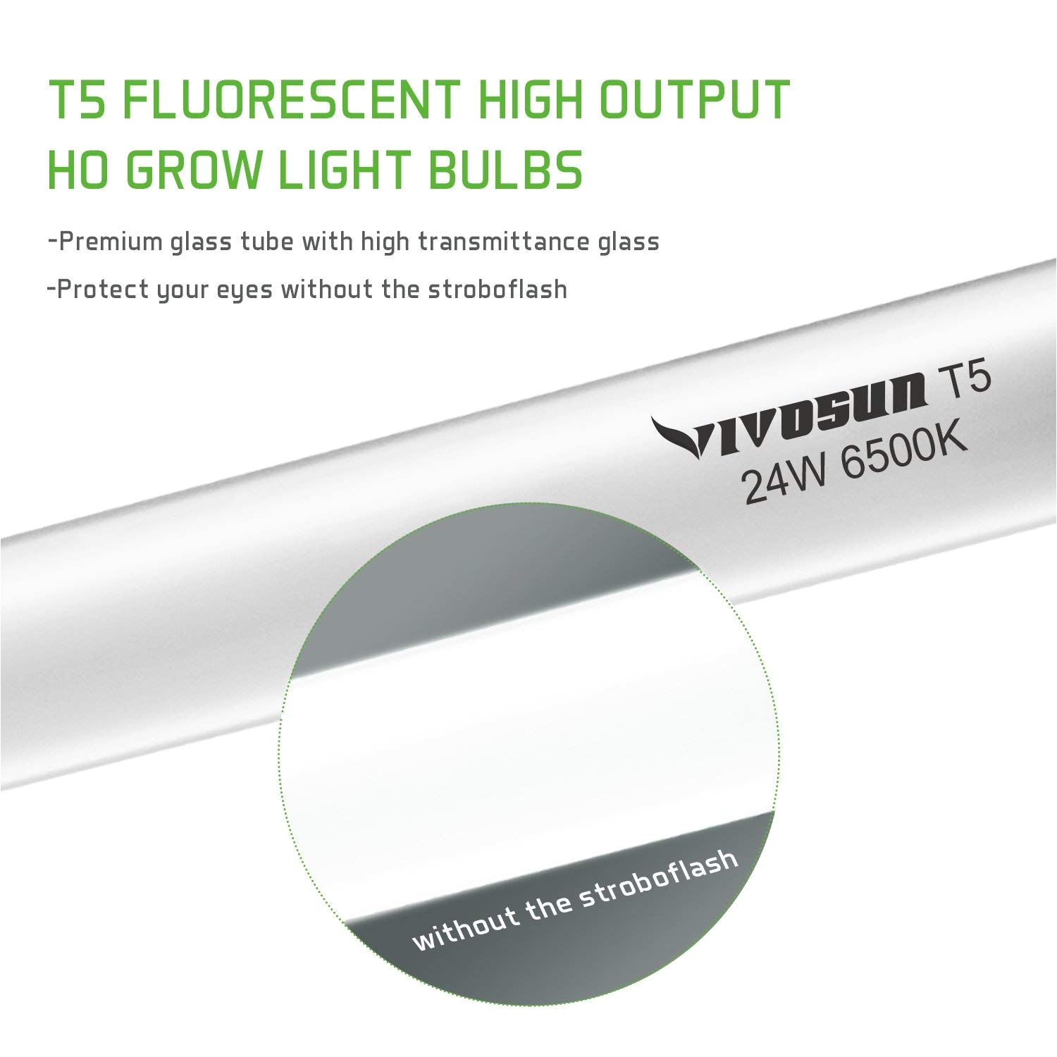 amazon com vivosun 2ft 24w 6500k t5 ho fluorescent tubes cool white grow light bulbs pack of 5 garden outdoor
