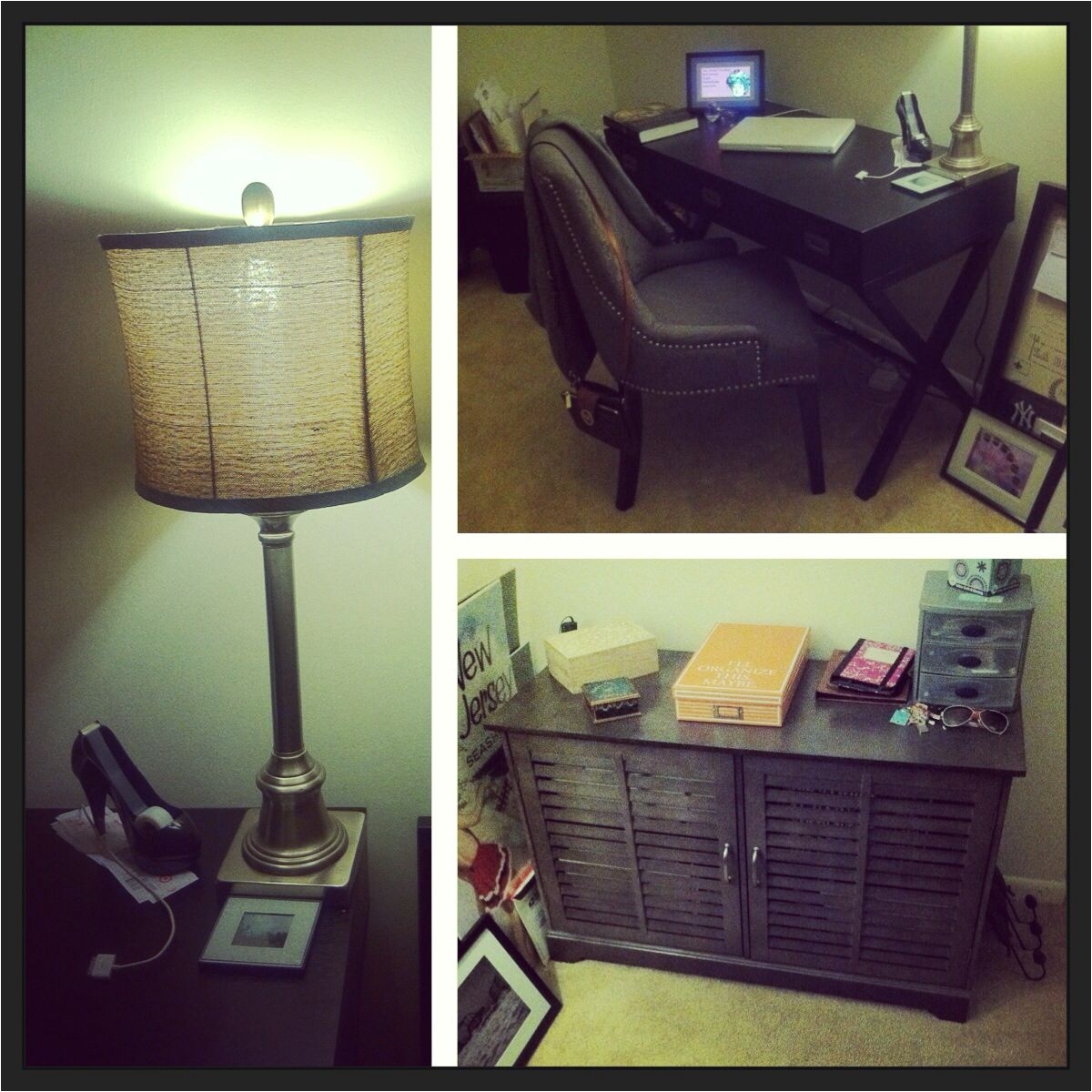 my office so far desk media hutch chair lamp cant wait to hang my artwork