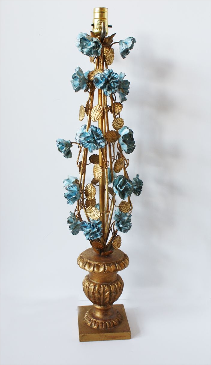 italian tole aqua porcelain carnations urn gilt lamp