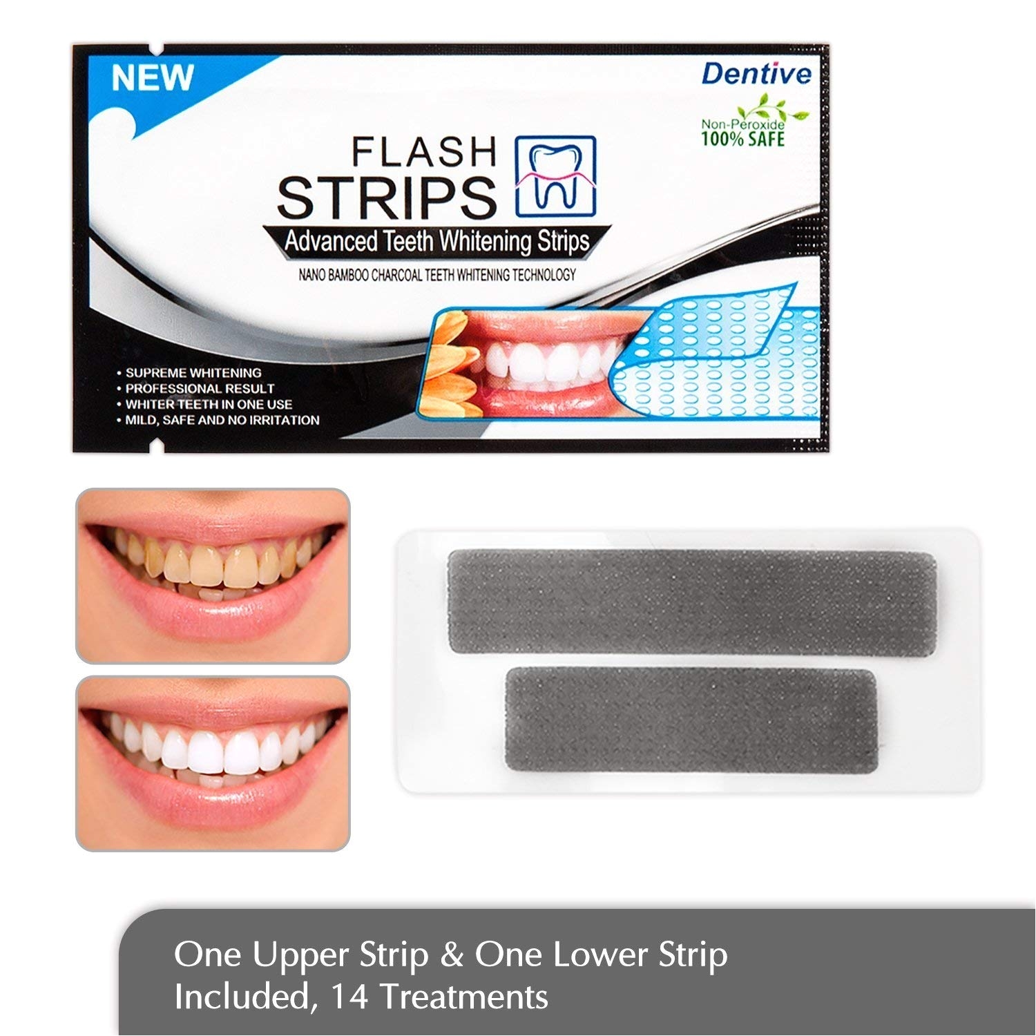 amazon com dentive white strips 28 teeth whitening strips w nano bamboo charcoal for professional effects 14 treatments flash strip beauty