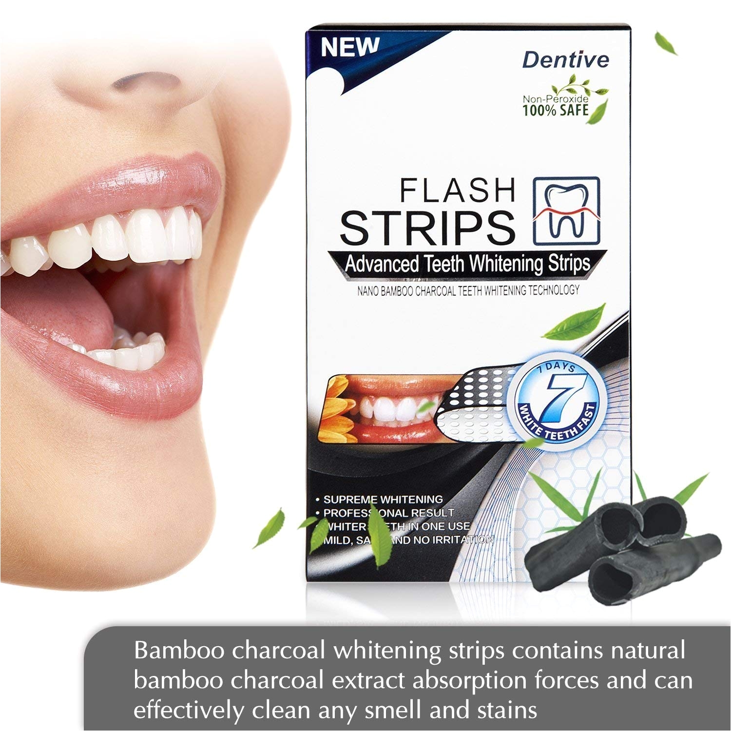 amazon com dentive white strips 28 teeth whitening strips w nano bamboo charcoal for professional effects 14 treatments flash strip beauty