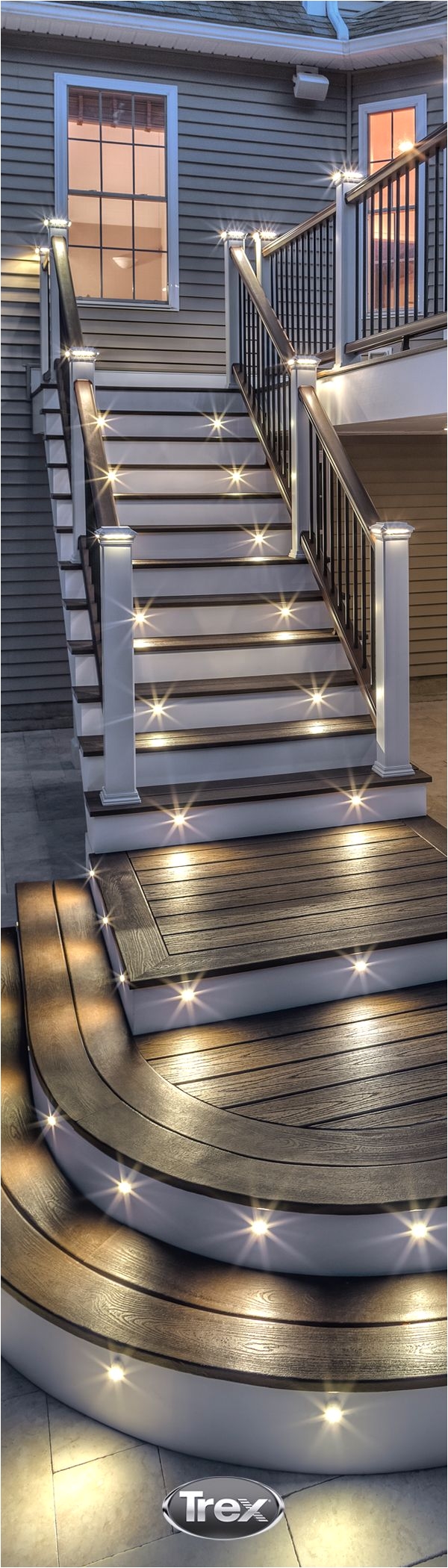 create a little drama on your deck with deck lighting installed on stair risers and railing