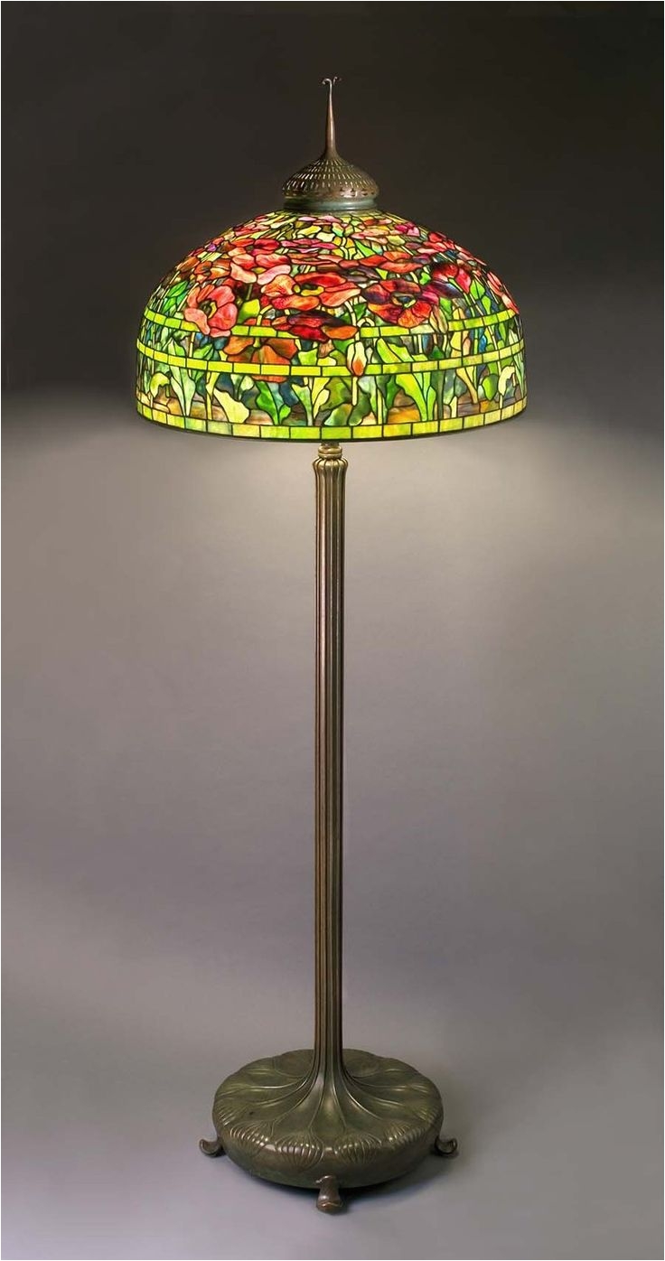 tiffany studios banded poppy floor lamp after leaded glass and bronze shade 26 inches diameter base 69 a½ inches high from the exhibition tiffany