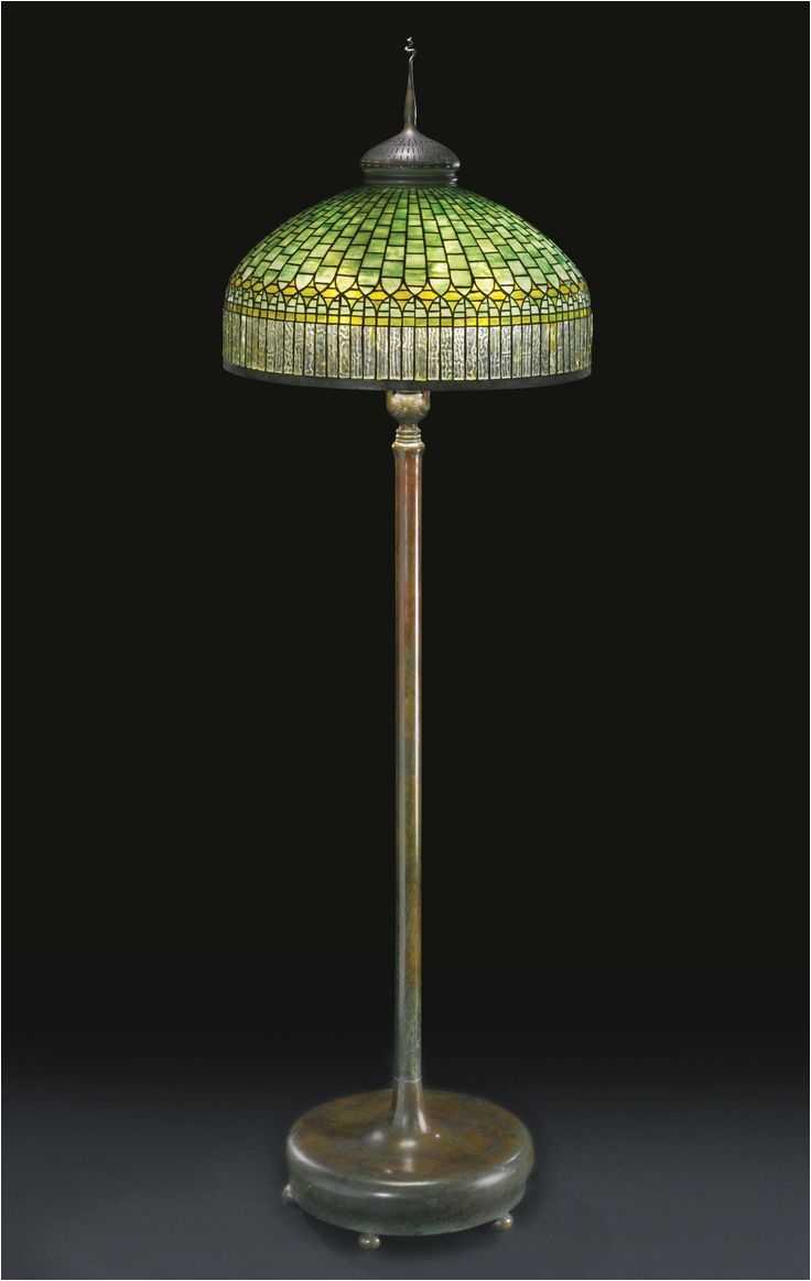 tiffany studios new york favrile leaded glass and patinated bronze floor lamp