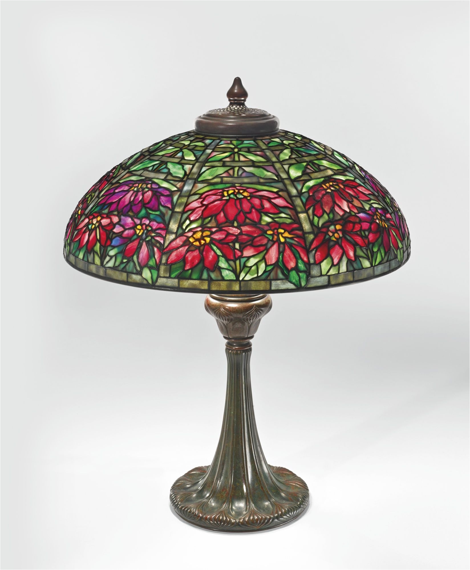 tiffany studios double poinsettia table lamp with tyler base c 1910