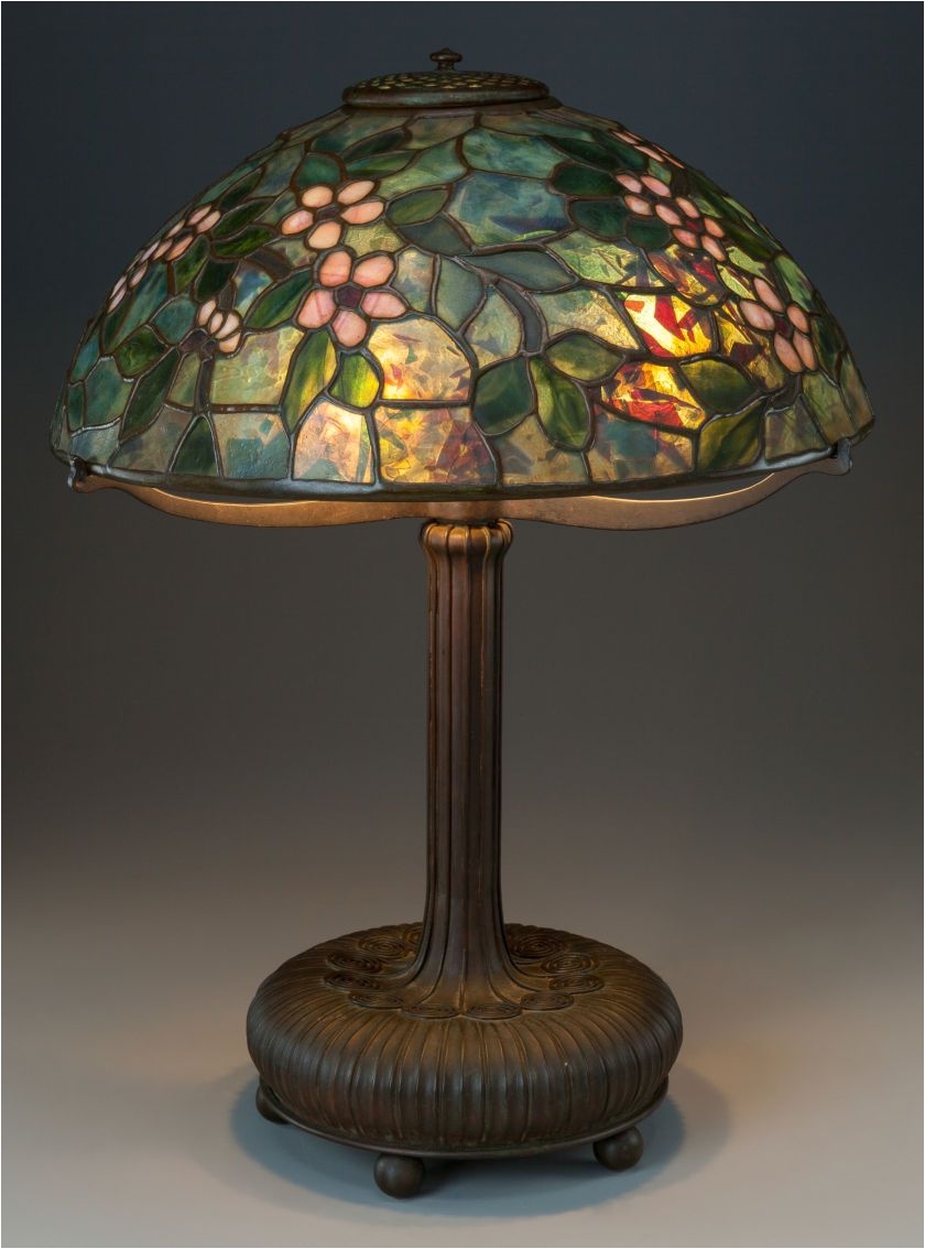 tiffany studios leaded glass and bronze apple blossom table lamp circa 1910