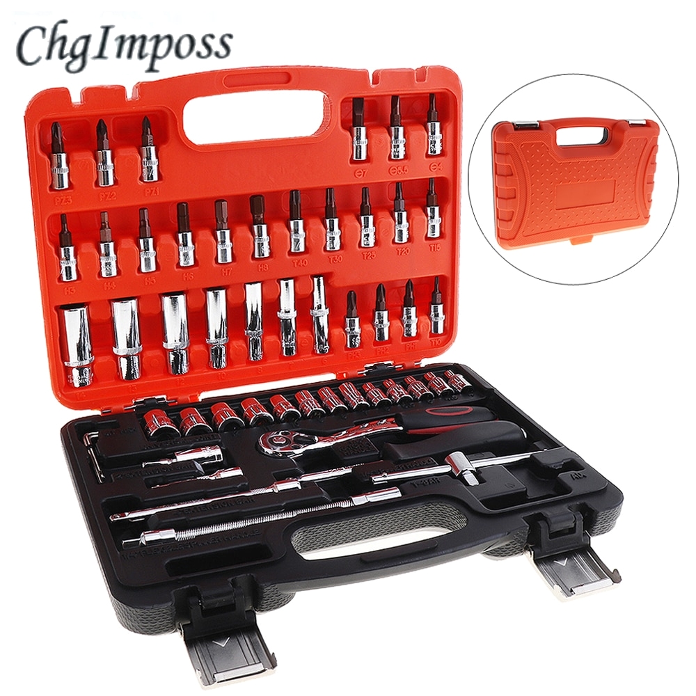 53pcs motorcycle car repair tool box precision fast ratchet torque wrench hand tool set for automobile auto combo tools kit in wrench from tools on