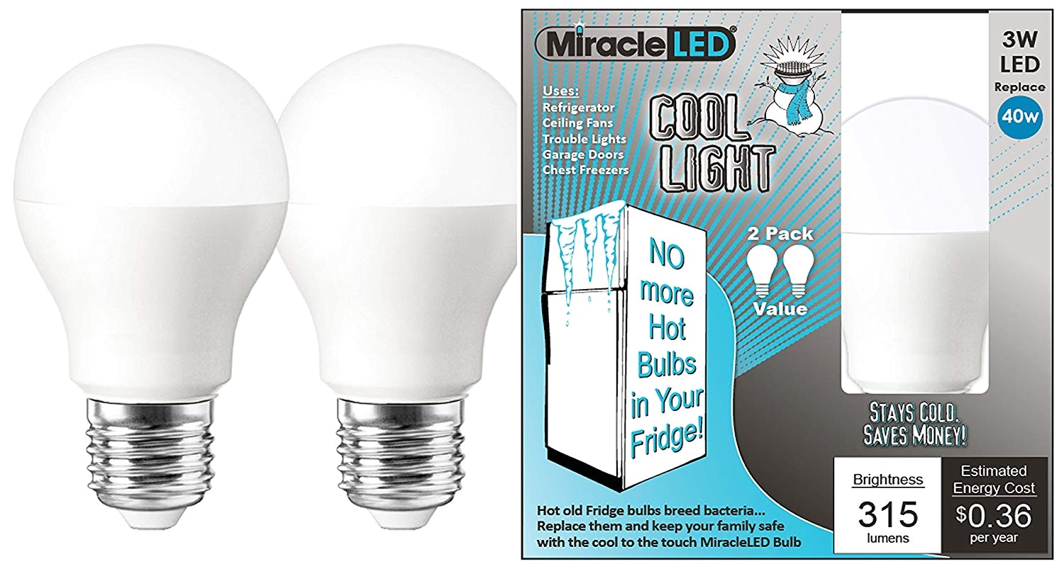 miracle led 604011 refrigerator and freezer light a14 long life energy saver bulb cool white 2 pack box amazon com