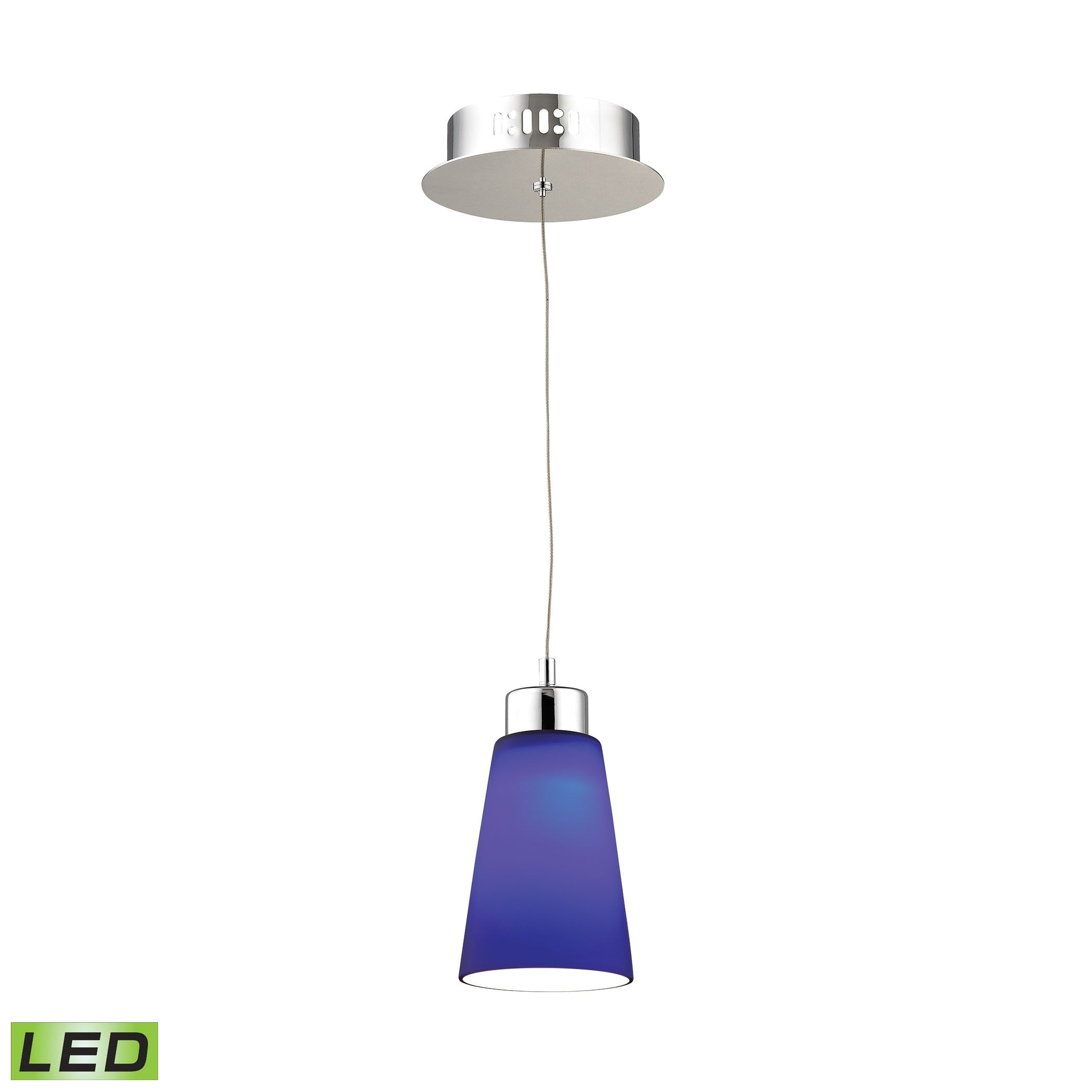 alico coppa 1 light led pendant in chrome with blue glass blue