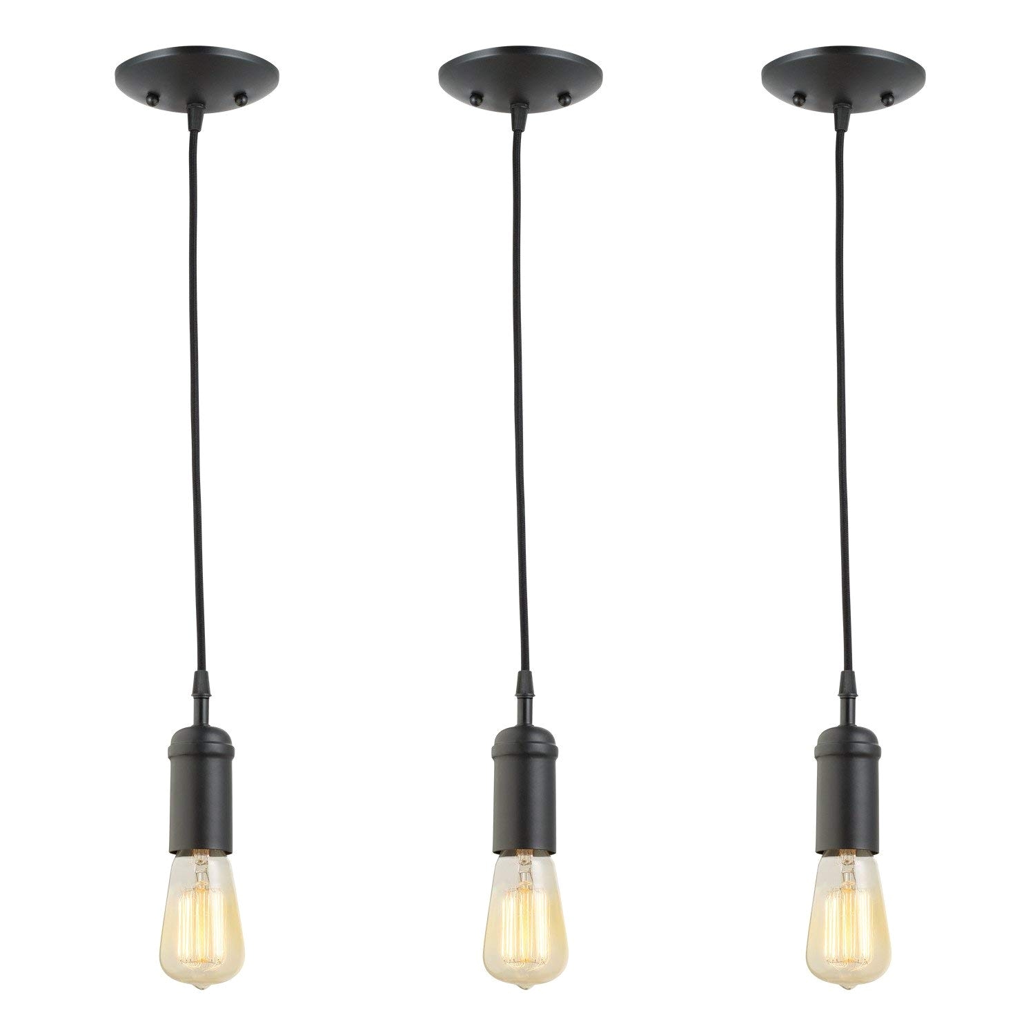 globe electric 1 light vintage edison mini pendant black designer cloth cord matte black finish 3x a19 60w bulbs sold separately 3 pack