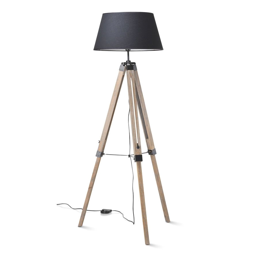 tripod floor lamp 144cm black shade weathered legs black mango