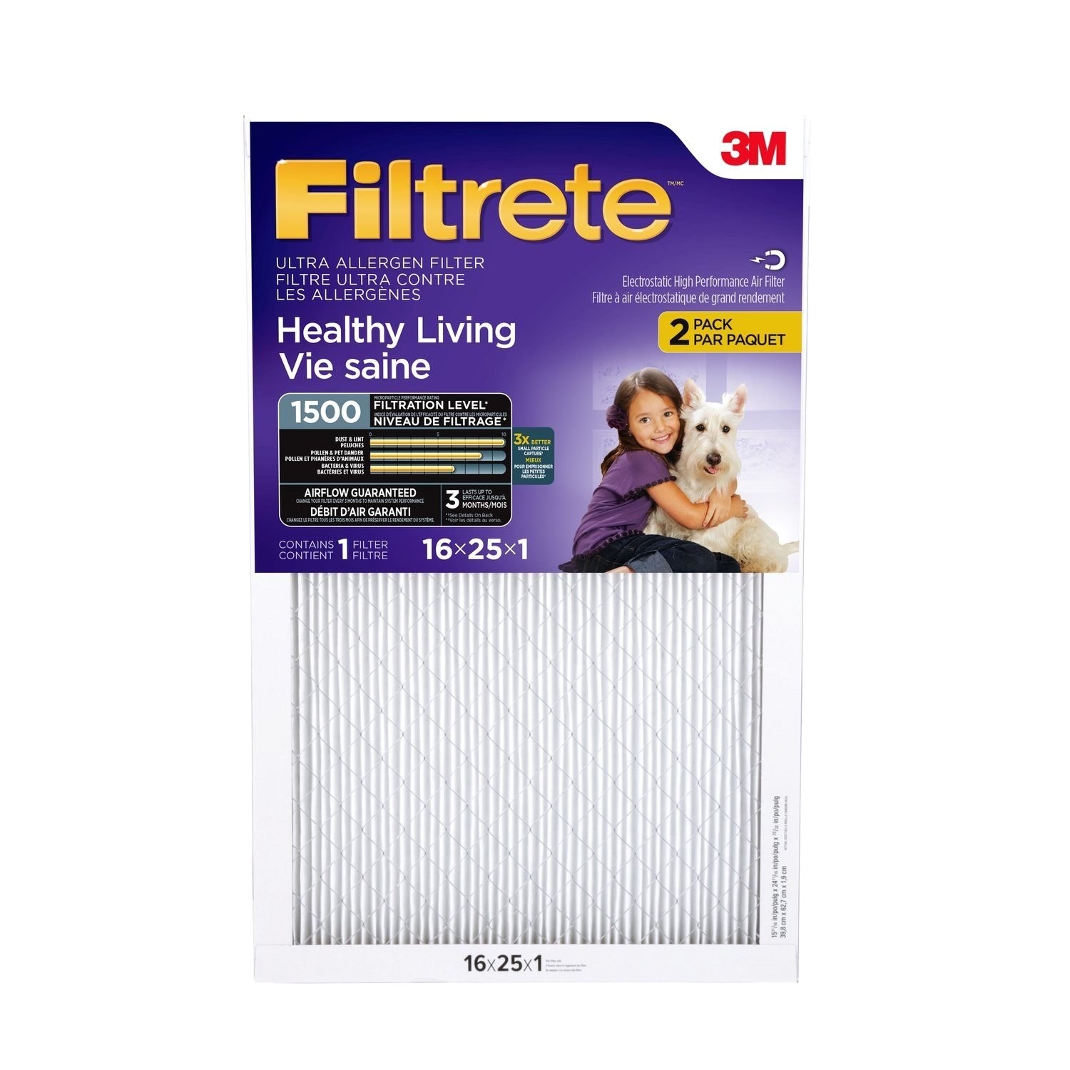 filtrete mpr 1500 16 x 25 x 1 healthy living ultra allergen reduction ac furnace air uv light