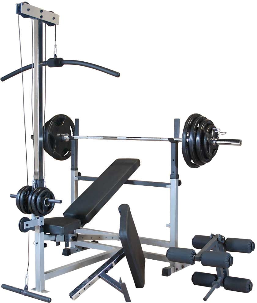body solid powercenter bench and 300 lb weight set