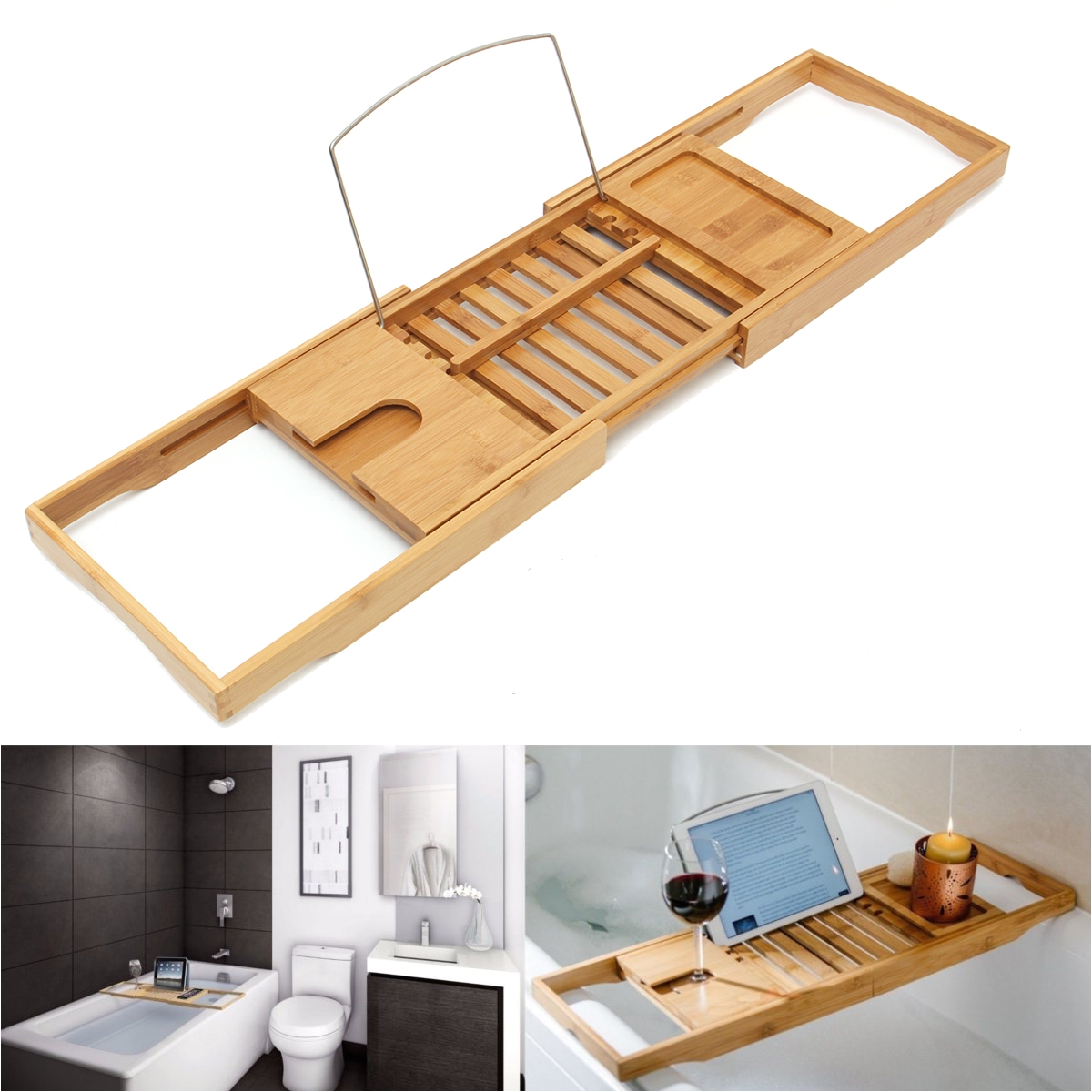 bathroom shelf bamboo bathtub tray shower caddy shelf storage bath tub book wine holder rack bathroom