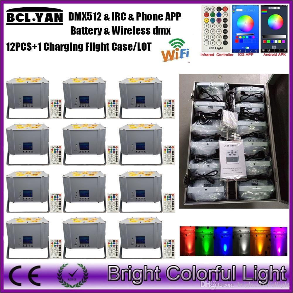 newest easily operate battery powered wireless dmx irc led par can with phone app 6psc 18w rgbwauv 6 in 1 led uplights 12xlot wireless dmx led par