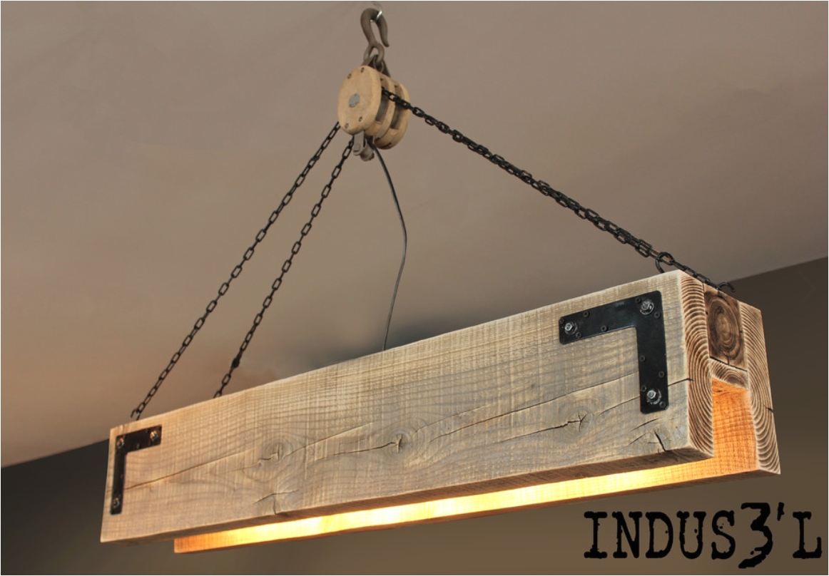rectangular industrial suspension made from reclaimed wood with pulley and chains this product can be custom made to your tastes and needs
