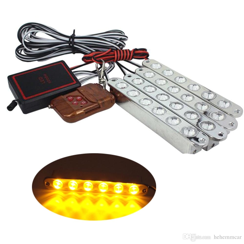 4 x 6 led 24 leds strobe warning light with wireless remote controller amber white blue red daytime running lamp hehemm emergency vehicle lighting emergency