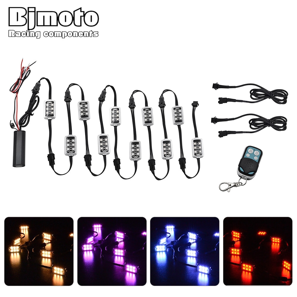 aliexpress com buy bjmoto 50w 12v 10 pods rgb rock lights 60 led wireless remote control motorcycle accent neon style light kit ip67 from reliable rock