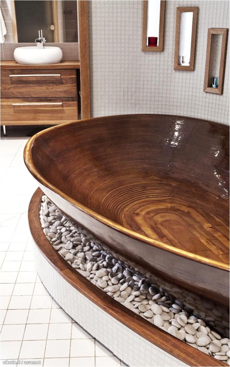 beautiful wooden bathtub