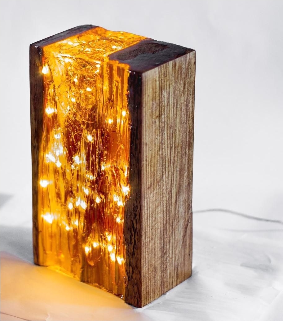 wood and resin light block light resin reclaimedwood fairylights led