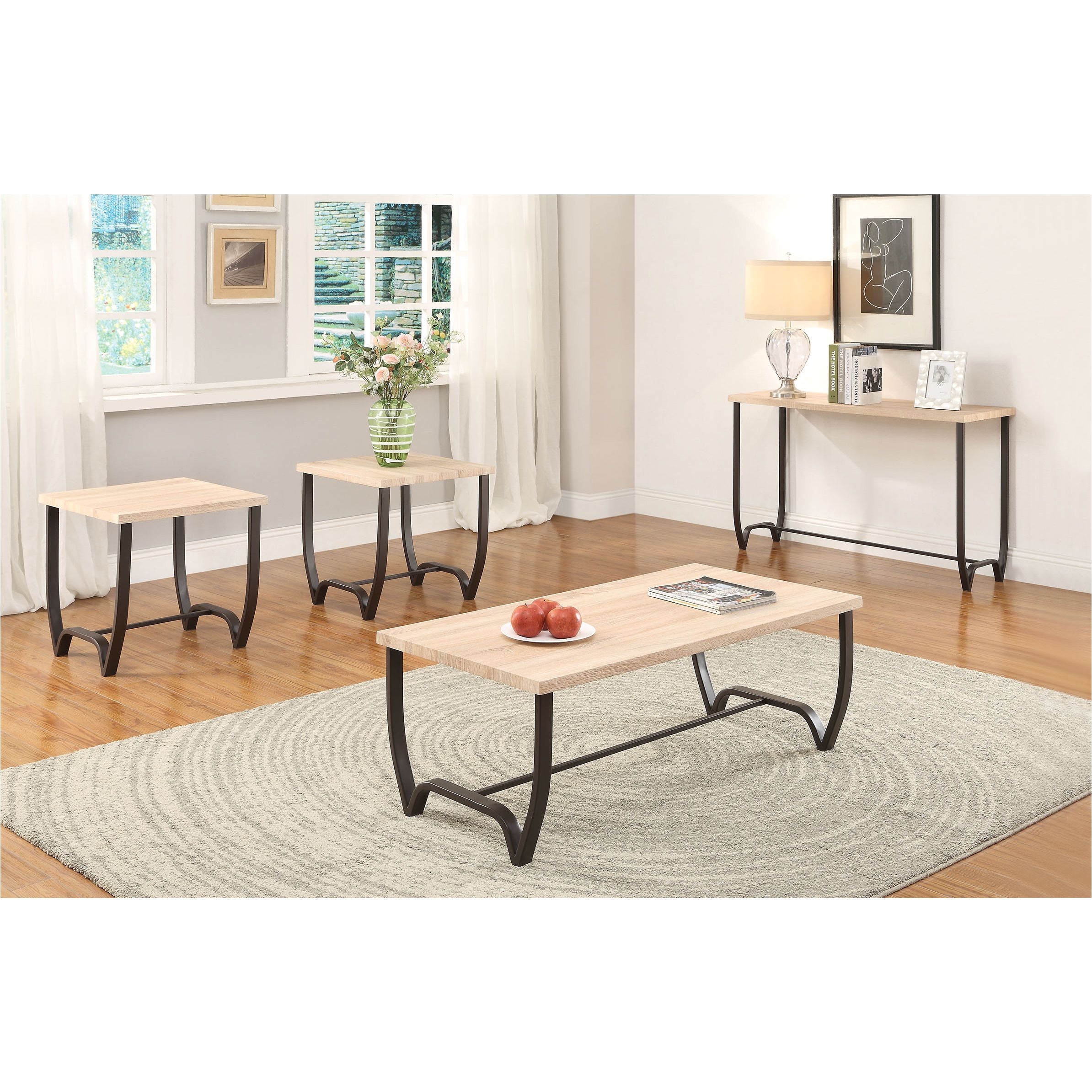 Isidore 3 Piece Coffee And End Table Set Natural & Brown Sand 3Pc Pk Coffee End Table Set Natural & Brown Sand