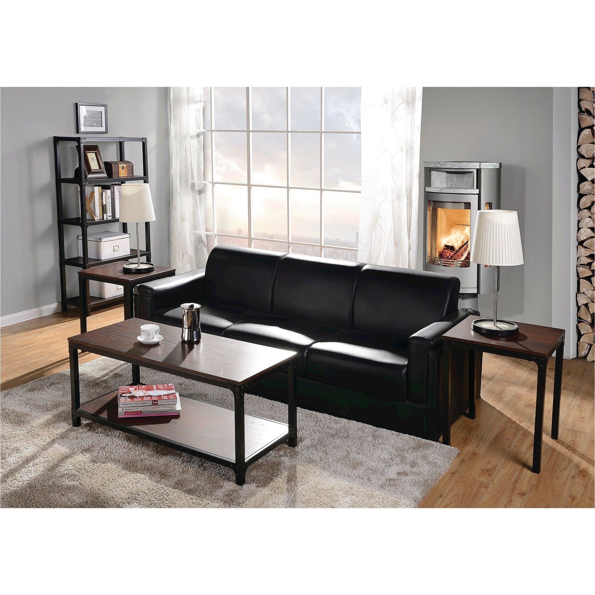 3 Piece Coffee Table & Side Table Set Homestar Red Black