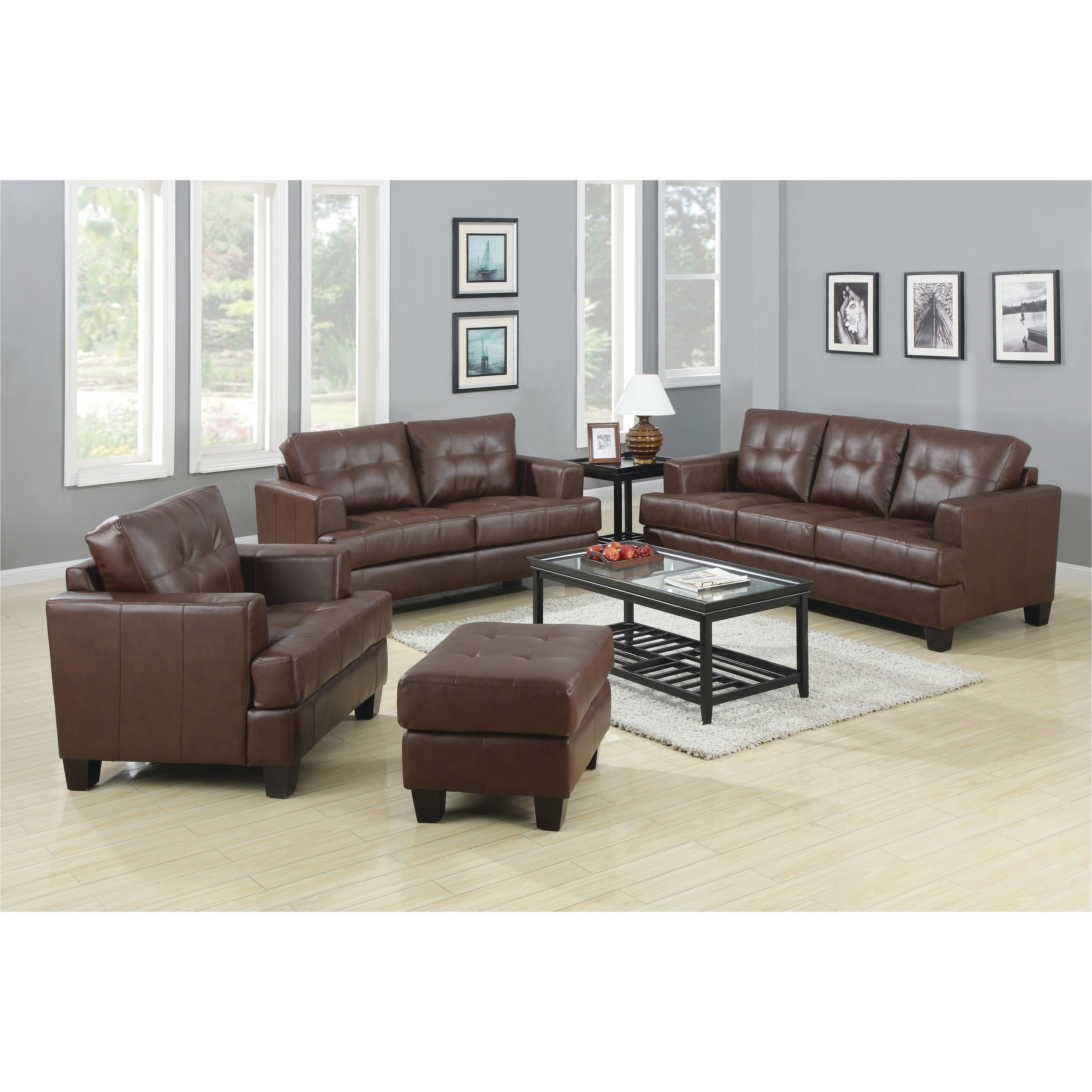 Samuel Transitional Brown 3 piece Living Room Set Free Shipping Today Overstock