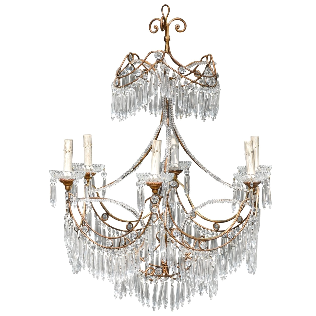 An Italian Metal Framed Crystal and Bead Chandelier