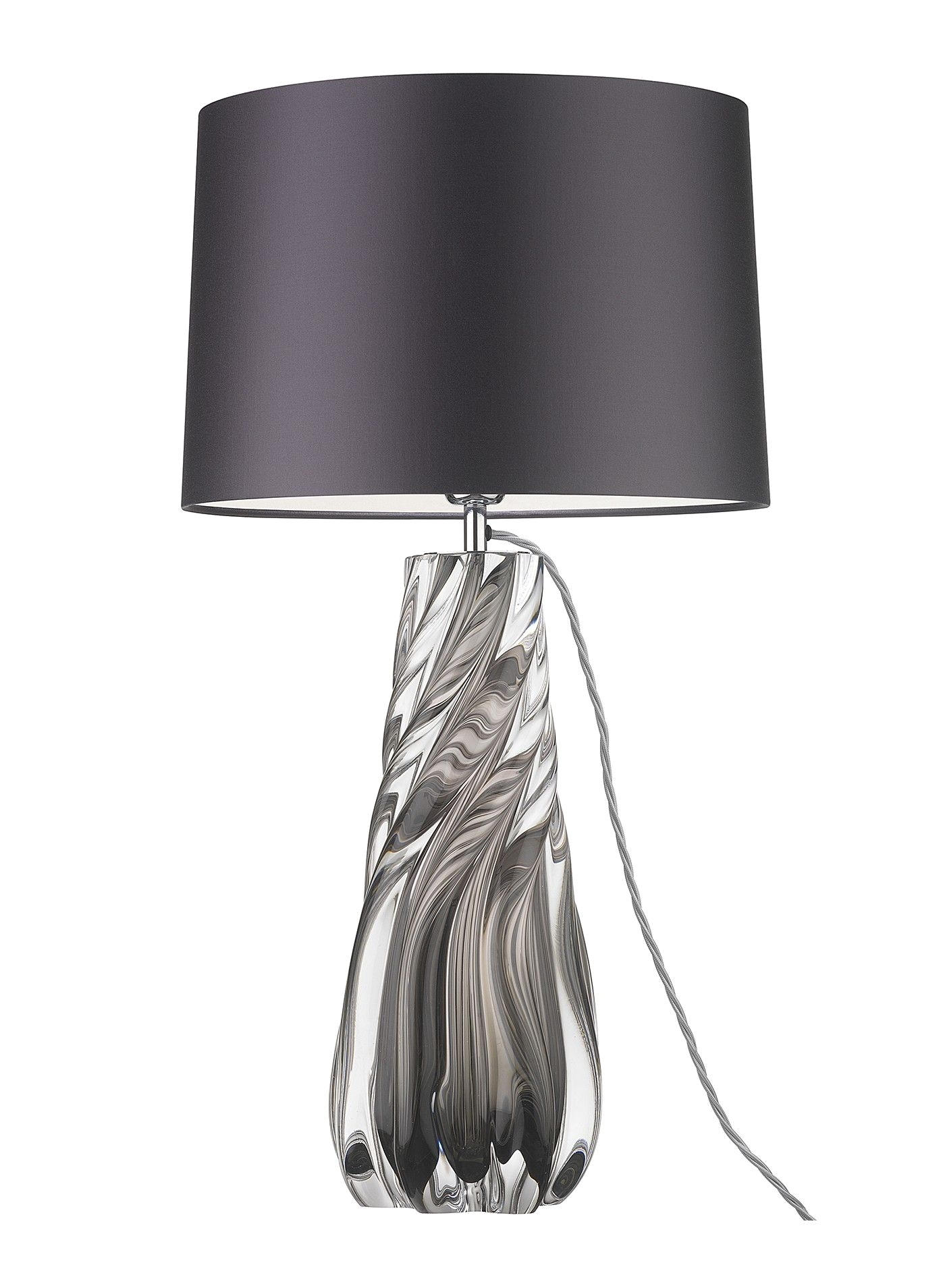 NAIAD SMOKE TABLE LAMP The Naiad lamp is a naturally formed hand blown piece in melted clear crisp glass and shown here in an elegant Smoke finish
