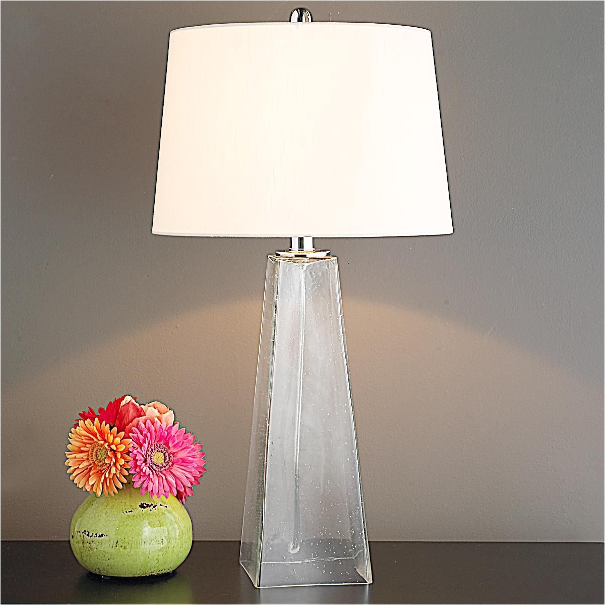 Seeded Glass Pyramid Table Lamp $219 Taller for a better angle on the light and also would take up less table space