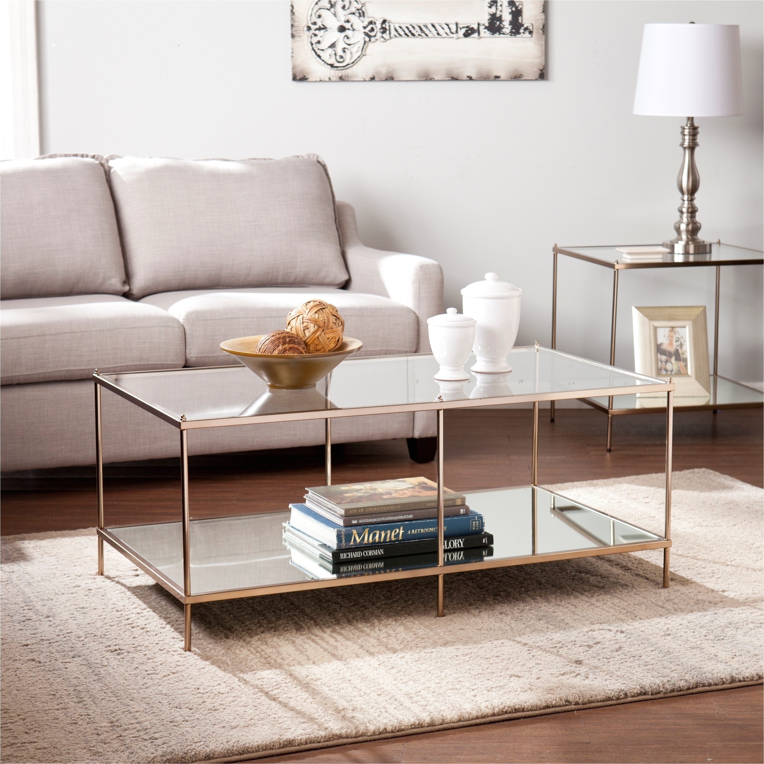 Shop Silver Orchid Olivia Goldtone Glass Top Coffee Table Sale Free Shipping Today Overstock
