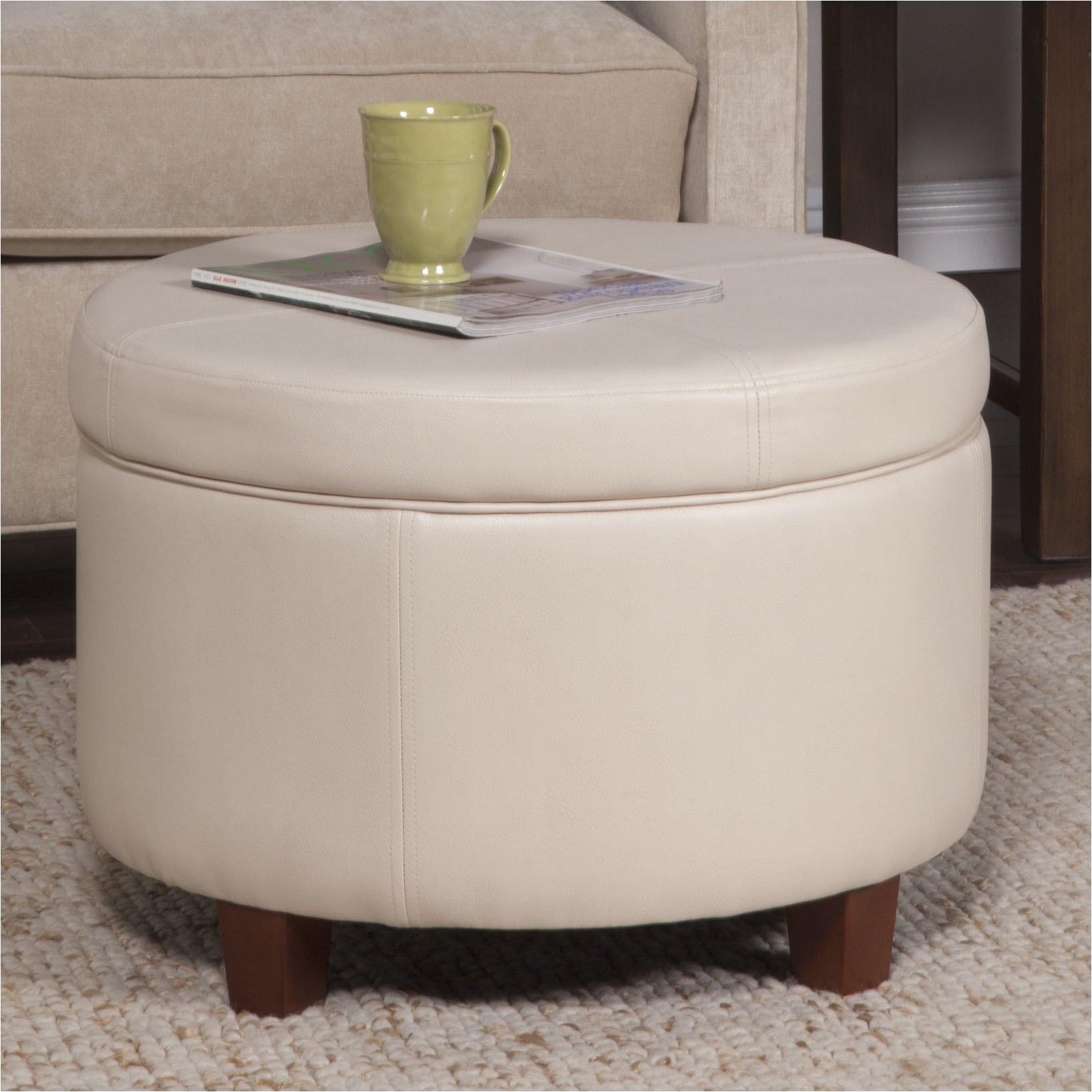 Shop Porch & Den Los Feliz Rowena Ivory Faux Leather Round Storage Ottoman Sale Free Shipping Today Overstock