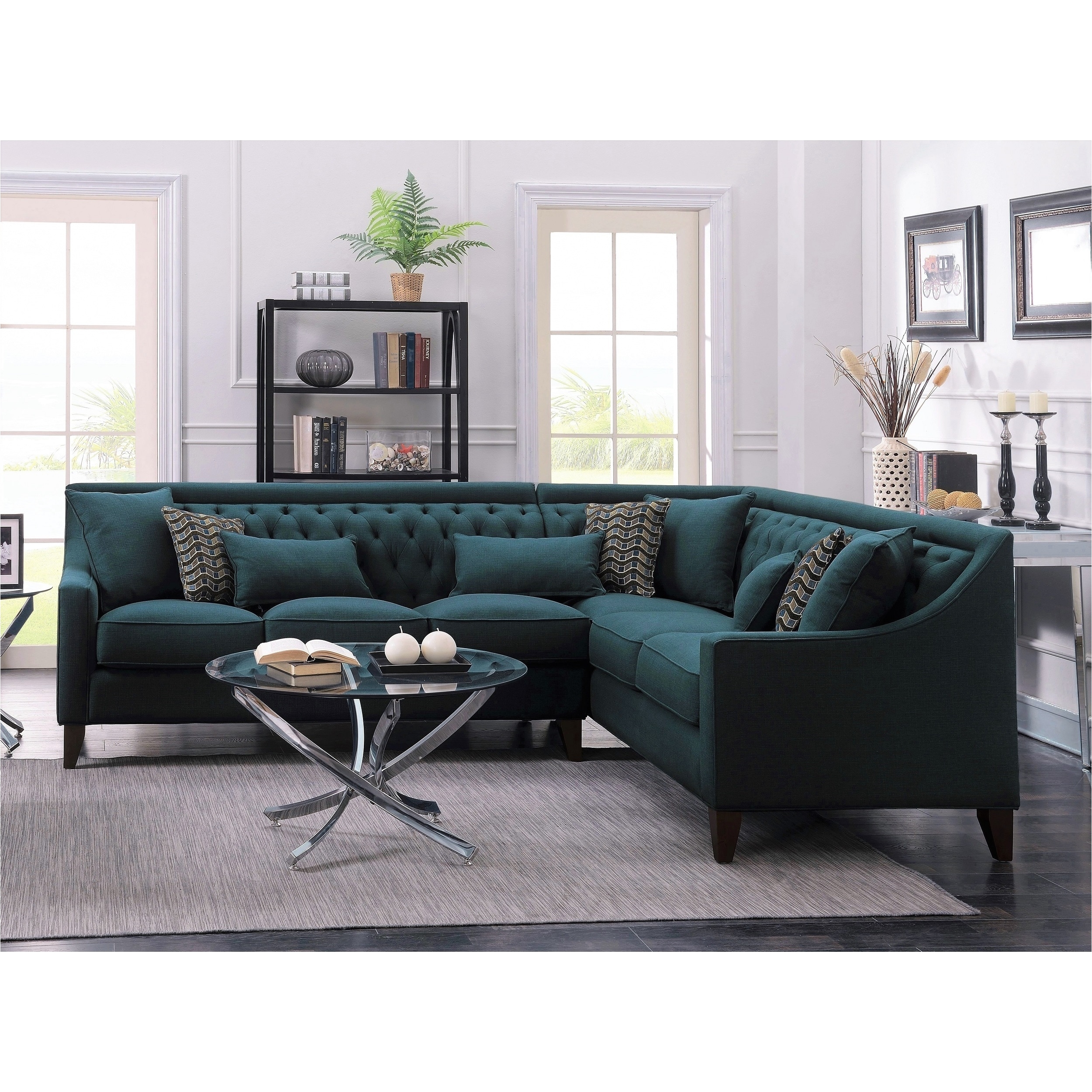 Chic Home Fulla Linen Tufted Back Rest Modern Contemporary Right Facing Sectional Sofa Teal Walmart
