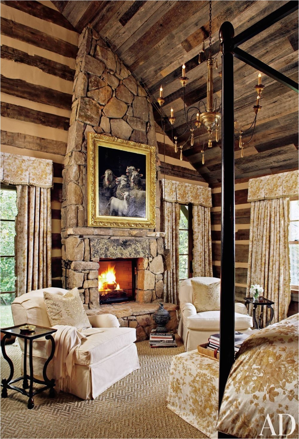 Bedroom Sweet Rustic Bedroom Decor Ideas With Nice Country Architecture Used Stone Brick Fireplace bine