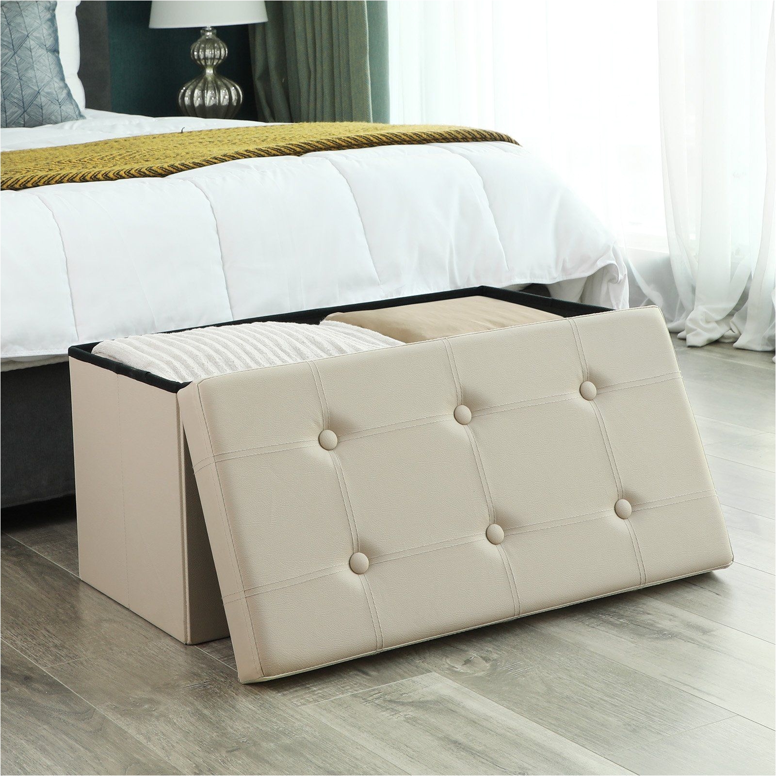 SONGMICS 30L Faux Leather Folding Storage Ottoman Bench Storage Chest Footrest Coffee Table