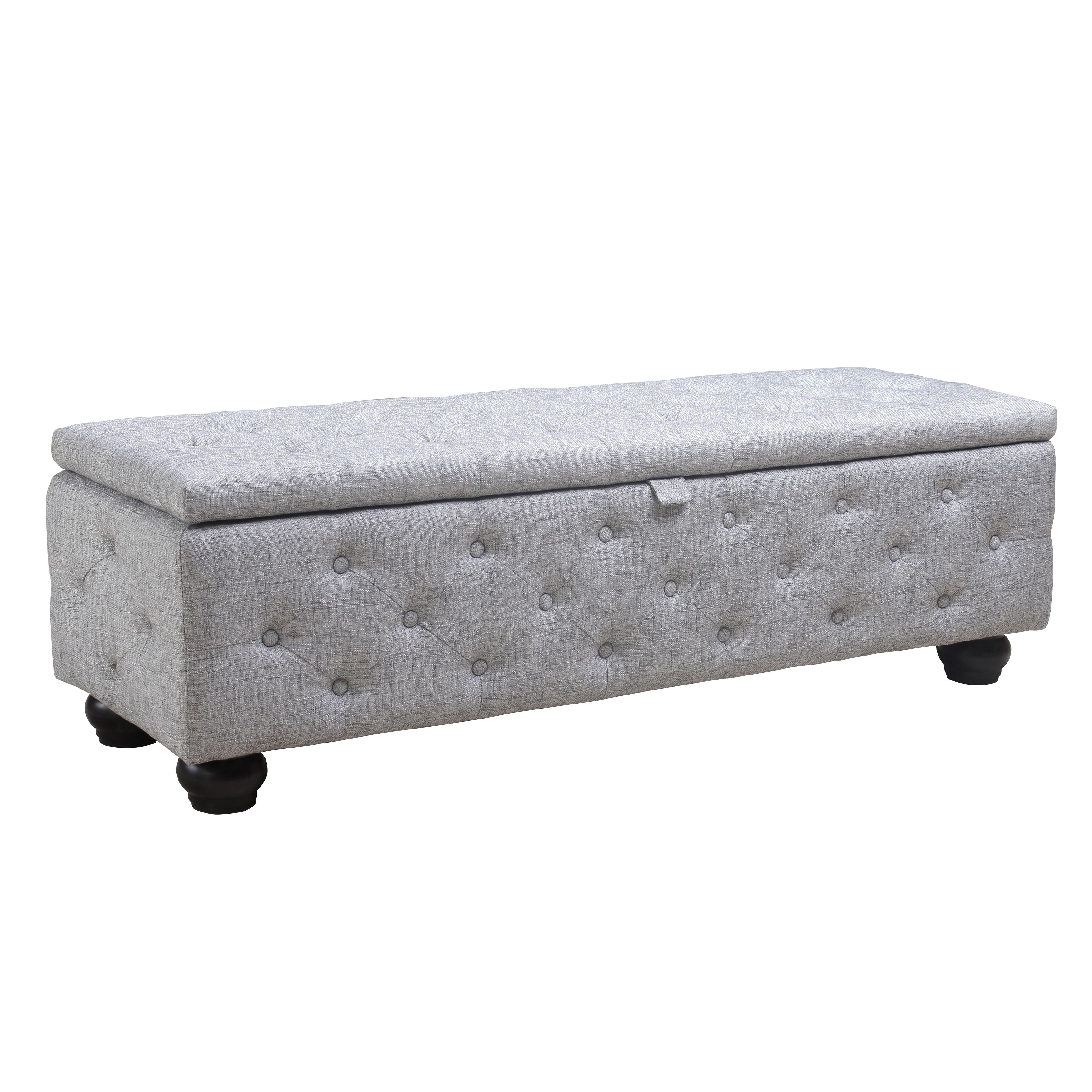 Aurelle Home Kora Grey Antique Upholstered Storage Ottoman Foam