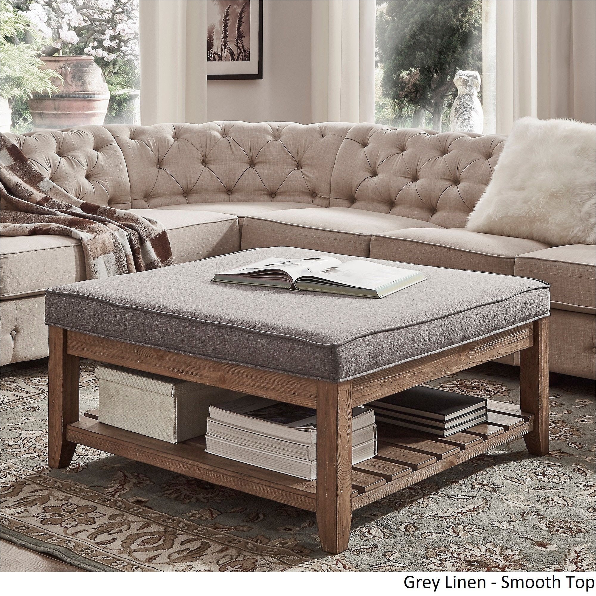 Lennon Pine Planked Storage Ottoman Coffee Table by iNSPIRE Q Artisan by iNSPIRE Q