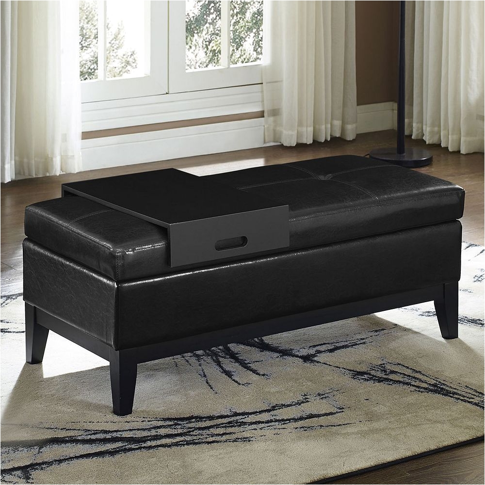 Ottoman with Trays Simpli Home oregon 2 Piece Faux Leather Storage Ottoman and Tray Set