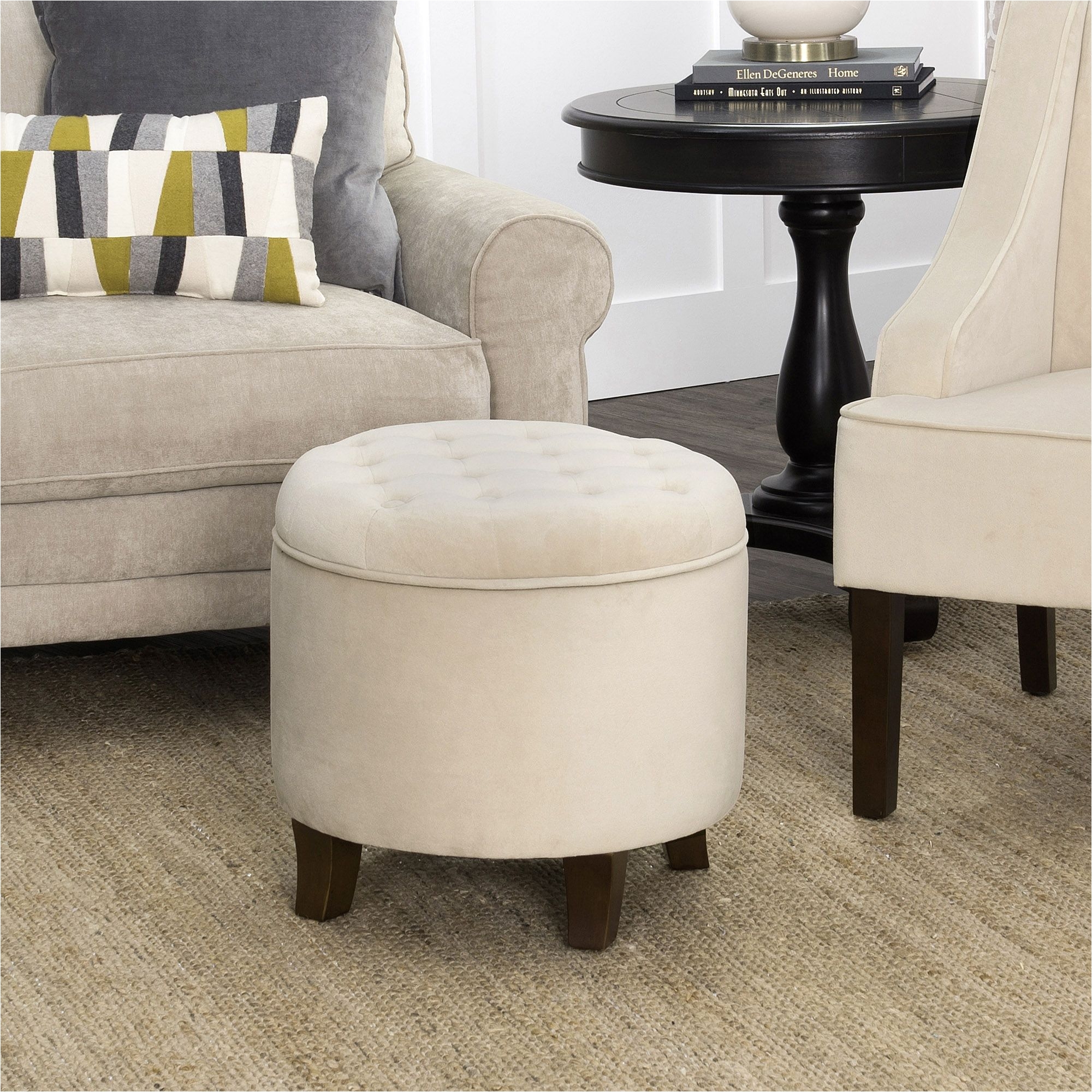 HomePop Velvet Round Storage Ottoman