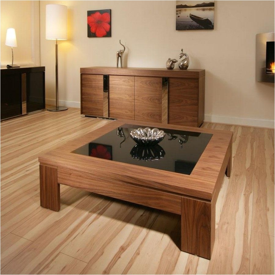 Square Coffee Table Walnut With Black Glass