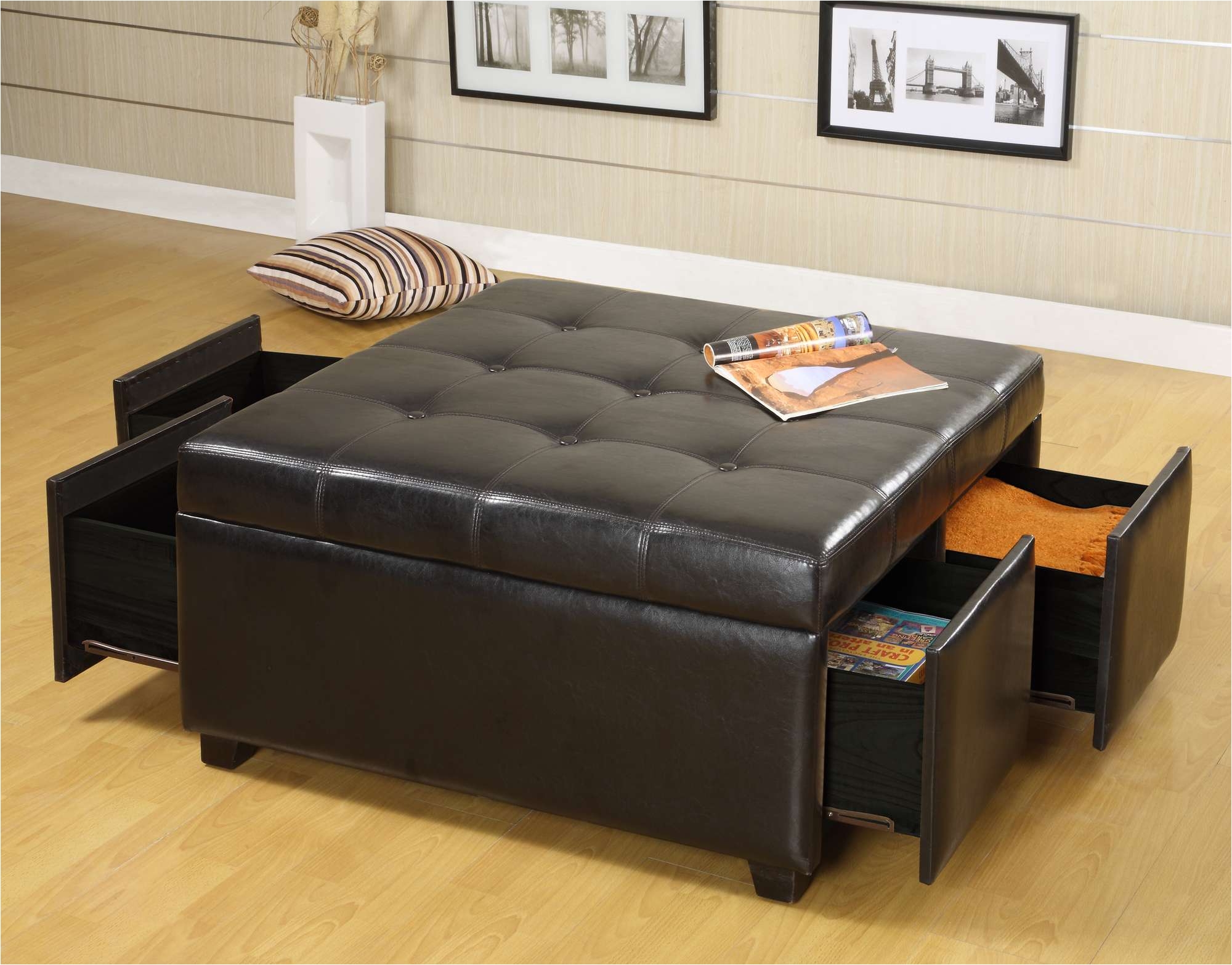 brown leather ottoman coffee table Download Hokku Designs Petula Bi Cast Leather Storage Ottoman with