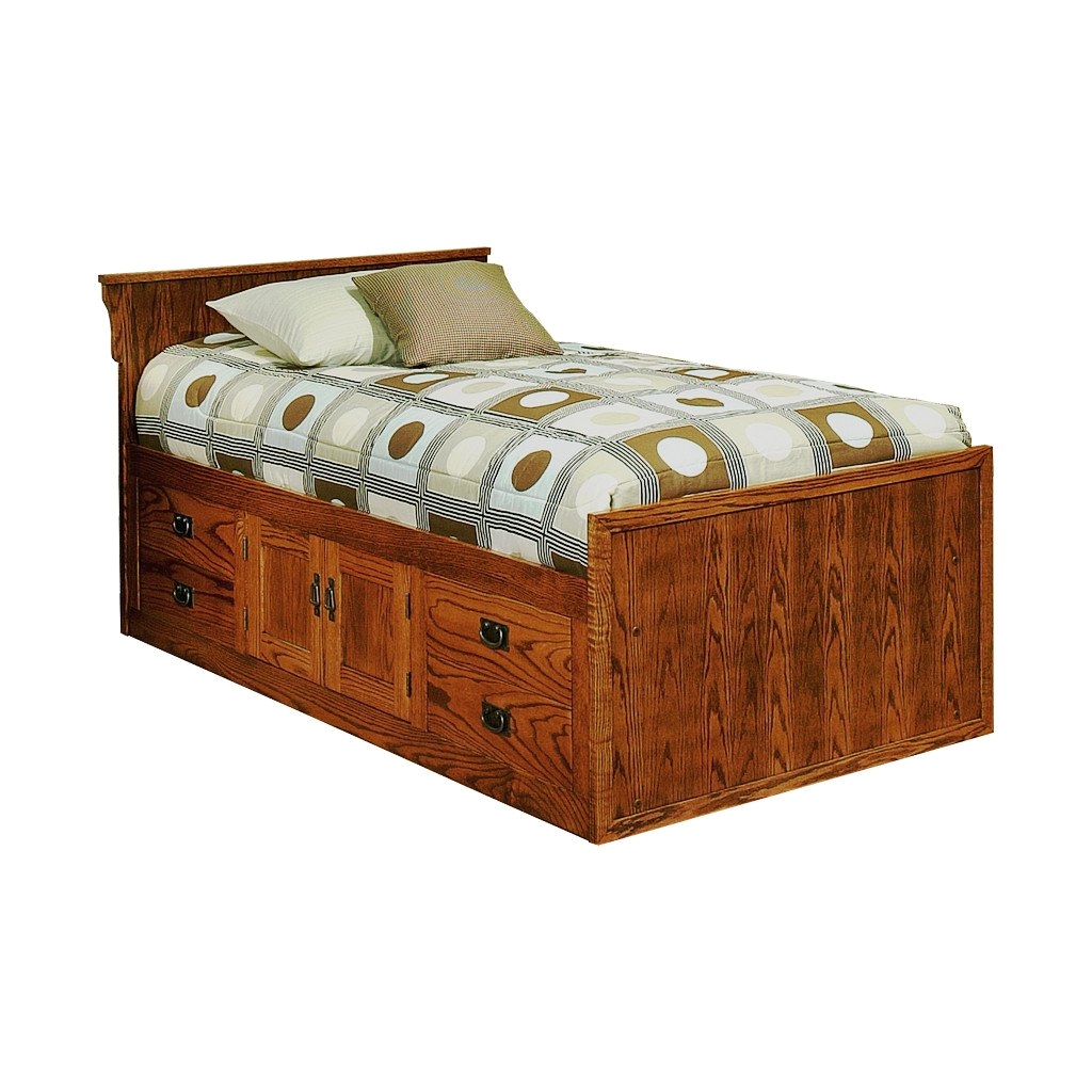 OD O M284 T Mission Oak Chest Bed with 4 Drawers & 2 Doors and Flat Panel Headboard Twin Size