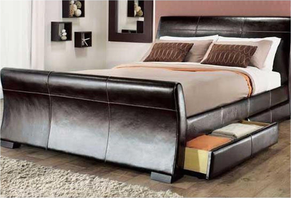 king size leather sleigh bed with storage drawers Brown by Limitless Base