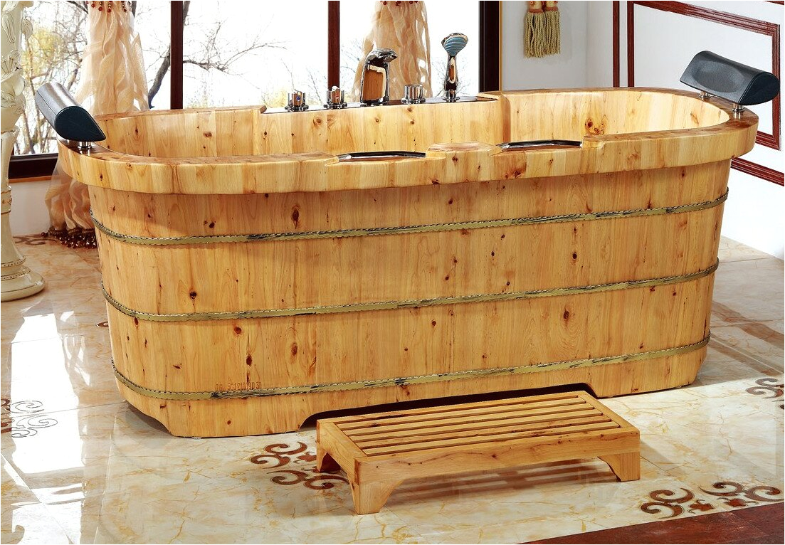2 Person Freestanding Bathtubs Alfi Brand 2 Person Cedar Wooden 65" X 30 75" Freestanding