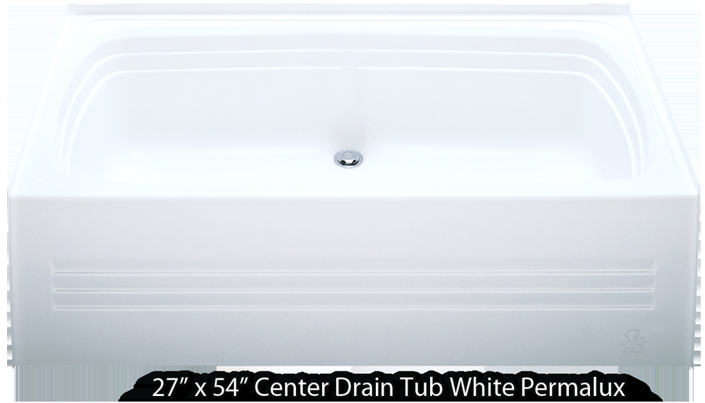 bathtub 27 x 54 white permalux center drain tub