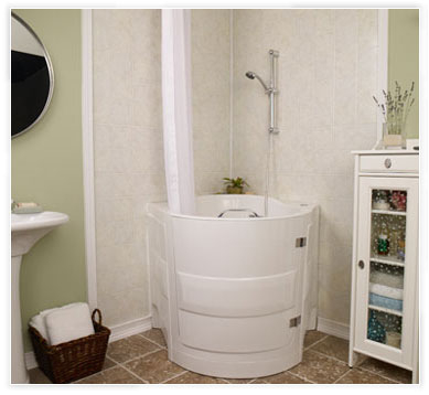 pact walk in bathtub with shower with 3 foot square footprint corner or back to wall installation