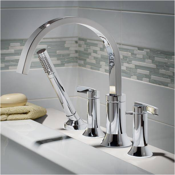 berwick deck mounted tub filler with lever handles and hand shower